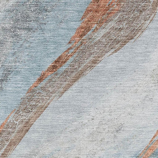 HomeRoots 9' X 12' Blue And Copper Abstract Area Rug - Durable, Machine Washable & UV Protected for Modern Homes 715488