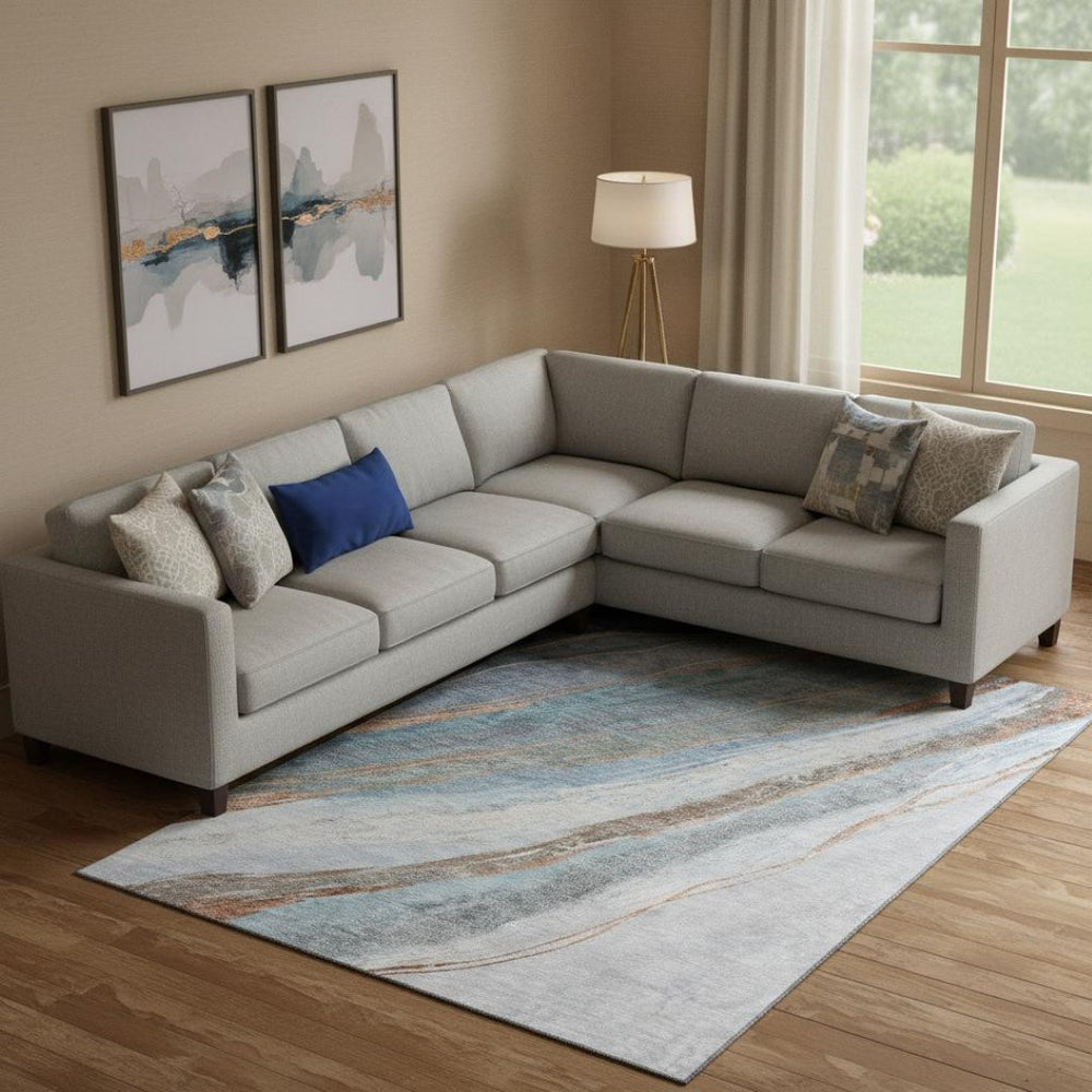 HomeRoots 9' X 12' Blue And Copper Abstract Area Rug - Durable, Machine Washable & UV Protected for Modern Homes 715488