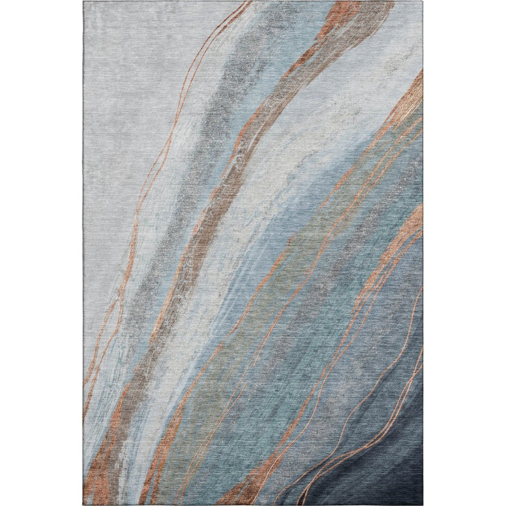 HomeRoots 10' X 14' Blue and Copper Abstract Washable Area Rug – UV Protected, Durable, Easy-Care Design! 715489