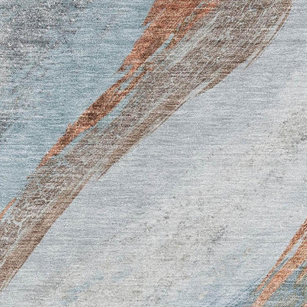 HomeRoots 10' X 14' Blue and Copper Abstract Washable Area Rug – UV Protected, Durable, Easy-Care Design! 715489