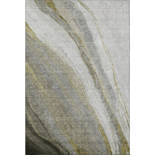 HomeRoots 5' X 8' Contemporary Pewter & Gray Abstract Washable Area Rug with UV Protection & Stain Resistance 715491