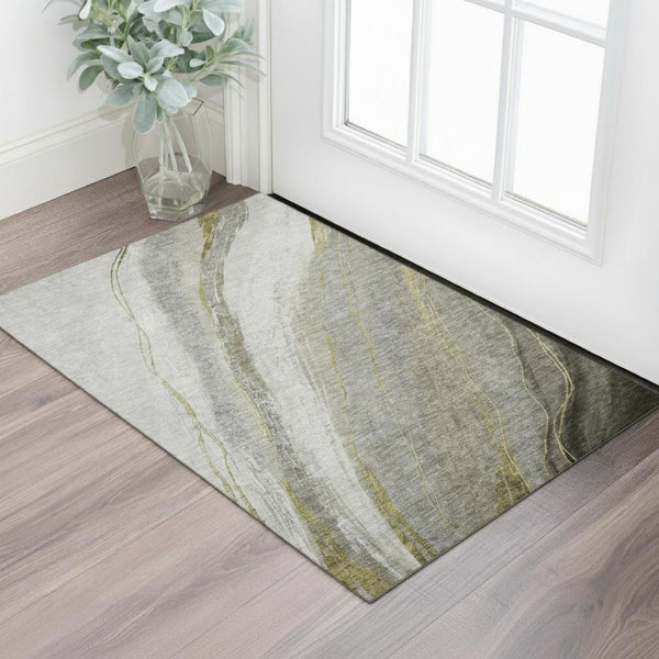 HomeRoots 5' X 8' Contemporary Pewter & Gray Abstract Washable Area Rug with UV Protection & Stain Resistance 715491