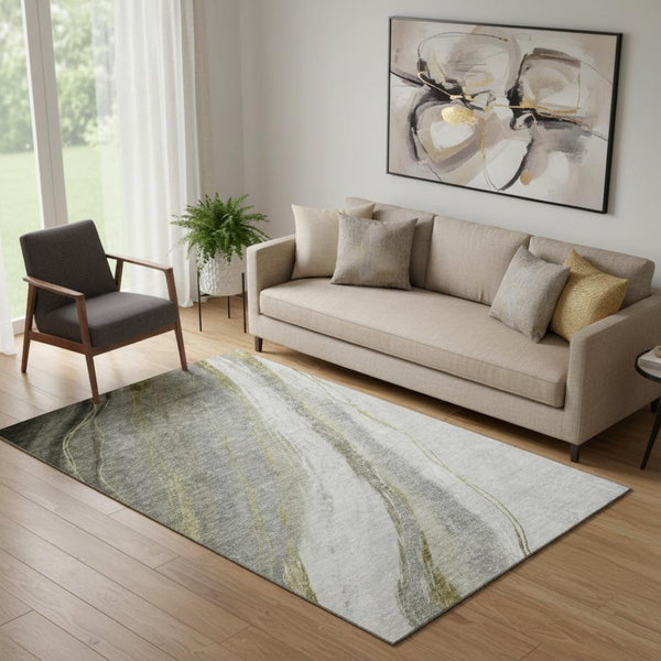 HomeRoots 8' Abstract Washable Round Rug in Pewter & Gray – UV Protected, Stain Resistant, Easy Care Design 715492