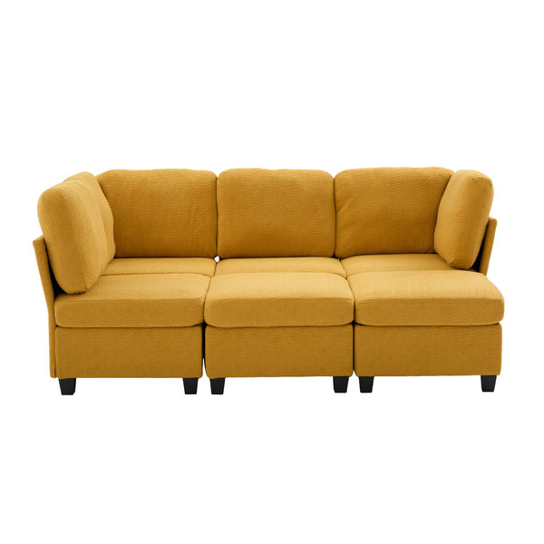 English Elm UNITED Modular 6-Seat Sectional Sofa with Removable Ottoman, Storage Compartments, Convertible Comfort Mustard yellow W1568S00247