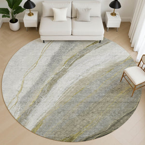 HomeRoots 8' X 10' Abstract Washable Area Rug in Pewter & Gray - UV Protected, Stain Resistant & Durable Design 715493
