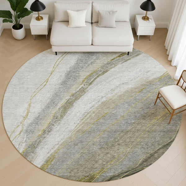 HomeRoots 8' X 10' Abstract Washable Area Rug in Pewter & Gray - UV Protected, Stain Resistant & Durable Design 715493