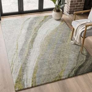 HomeRoots 10' X 14' Pewter & Gray Abstract Washable Area Rug – Durable, Stylish, UV-Protected for High-Traffic Rooms 715495