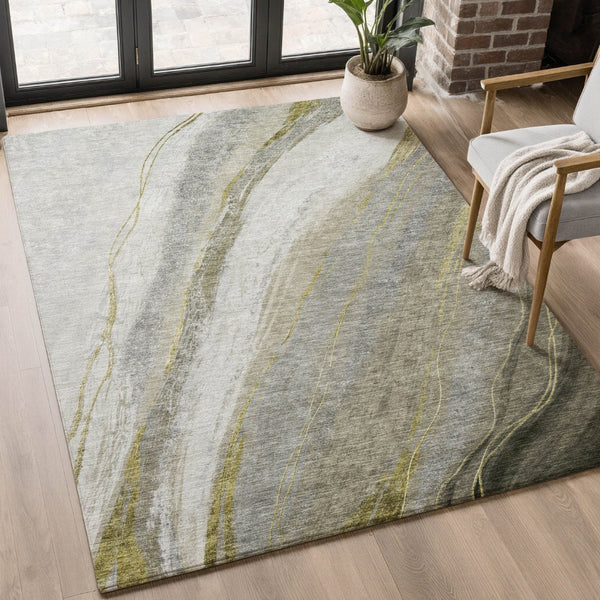 HomeRoots 10' X 14' Pewter & Gray Abstract Washable Area Rug – Durable, Stylish, UV-Protected for High-Traffic Rooms 715495