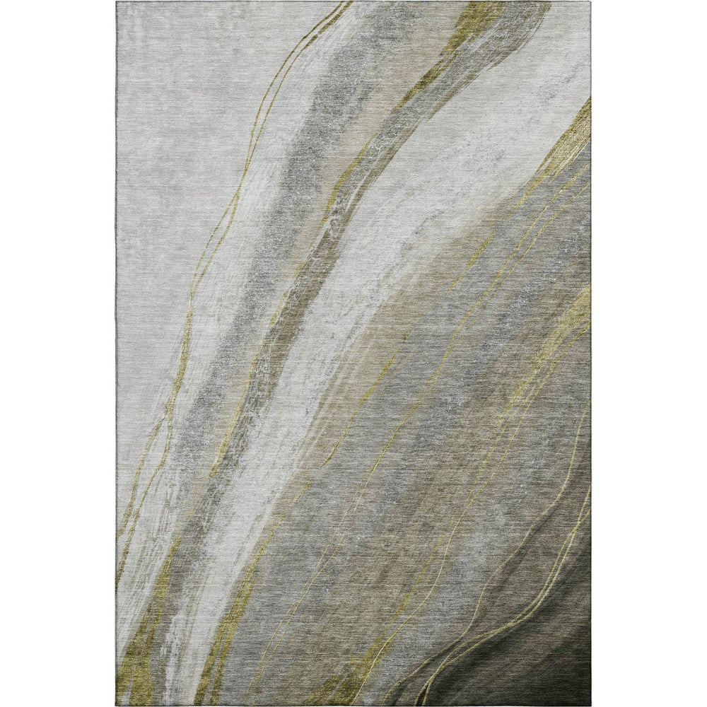 HomeRoots 10' X 14' Pewter & Gray Abstract Washable Area Rug – Durable, Stylish, UV-Protected for High-Traffic Rooms 715495