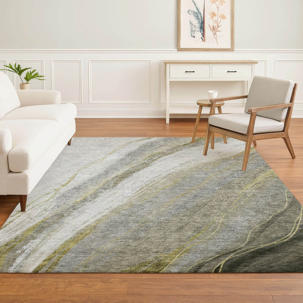 HomeRoots 10' X 14' Pewter & Gray Abstract Washable Area Rug – Durable, Stylish, UV-Protected for High-Traffic Rooms 715495
