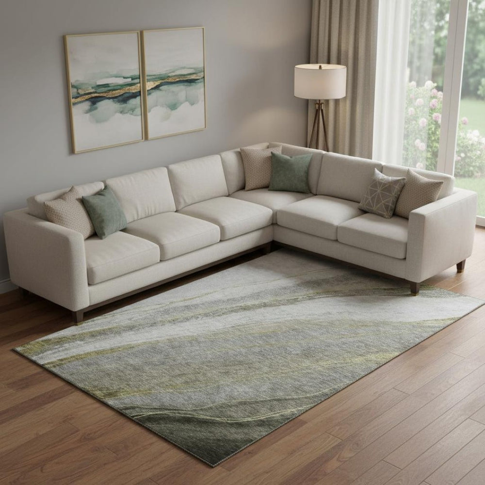 HomeRoots 10' X 14' Pewter & Gray Abstract Washable Area Rug – Durable, Stylish, UV-Protected for High-Traffic Rooms 715495