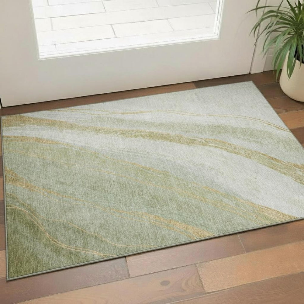 HomeRoots 5' x 8' Modern Sage and Copper Abstract Washable Area Rug – UV Protected, Stain Resistant, Non-Slip 715497