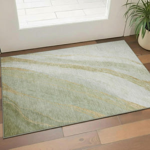 HomeRoots 5' x 8' Modern Sage and Copper Abstract Washable Area Rug – UV Protected, Stain Resistant, Non-Slip 715497