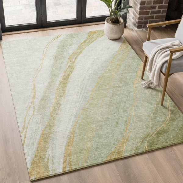 HomeRoots 9' x 12' Sage and Copper Abstract Area Rug - Washable, UV Protected, Stylish & Durable for Every Home 715500