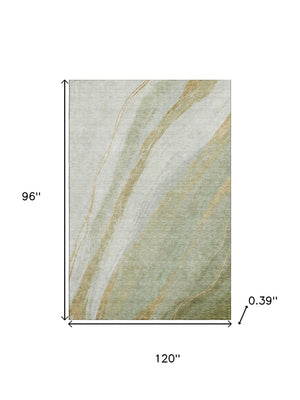 HomeRoots 9' x 12' Sage and Copper Abstract Area Rug - Washable, UV Protected, Stylish & Durable for Every Home 715500