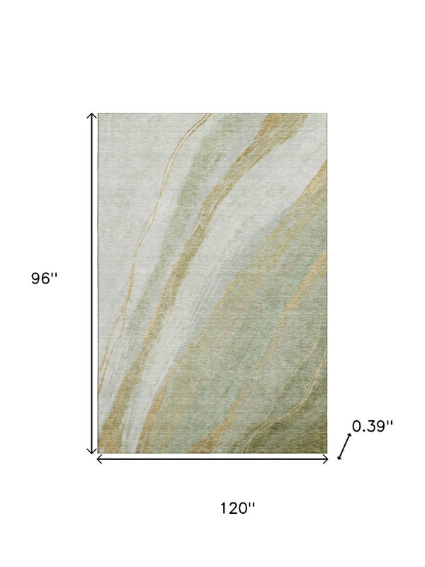 HomeRoots 9' x 12' Sage and Copper Abstract Area Rug - Washable, UV Protected, Stylish & Durable for Every Home 715500