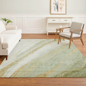HomeRoots 9' x 12' Sage and Copper Abstract Area Rug - Washable, UV Protected, Stylish & Durable for Every Home 715500