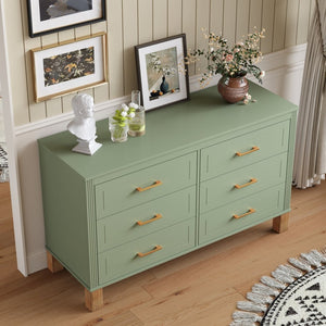 English Elm 6-drawer Double Dresser Solid Wood Legs Mid-century Modern Bedroom Storage Cabinet W1445S00010