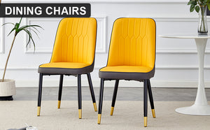 English Elm Orange modern 2-piece dining chairs set with yellow-gray PU cushions, metal legs, comfy sponge seats, easy assemble W1512P407993