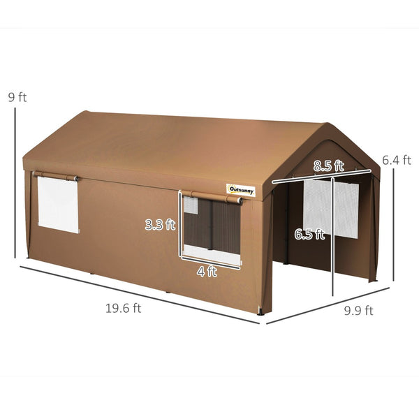 English Elm Outsunny 10x20 Portable Carport Galvanized Steel Frame Uv Canopy with Ventilated Windows W2225P229100