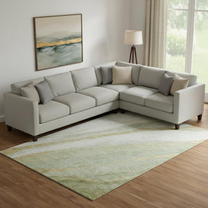 HomeRoots 10' Sage and Copper Abstract Area Rug - Washable, Durable, UV Protected for Modern Living Spaces 715501