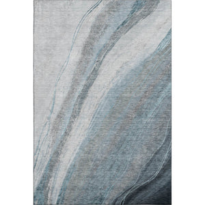 HomeRoots 5' X 8' Teal and Gray Abstract Area Rug - Washable, UV-Resistant, Stain-Proof for Active Homes 715503