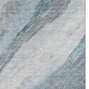 HomeRoots 5' X 8' Teal and Gray Abstract Area Rug - Washable, UV-Resistant, Stain-Proof for Active Homes 715503