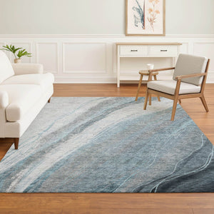 HomeRoots 5' X 8' Teal and Gray Abstract Area Rug - Washable, UV-Resistant, Stain-Proof for Active Homes 715503
