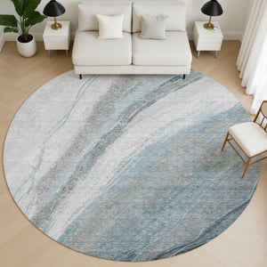 HomeRoots 8' X 10' Teal & Gray Abstract Washable Area Rug – Durable, UV Resistant, Perfect for Modern Spaces! 715505