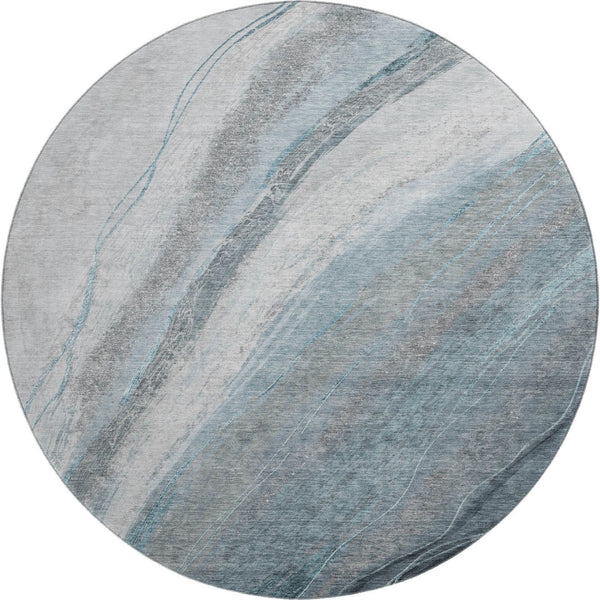 HomeRoots 8' X 10' Teal & Gray Abstract Washable Area Rug – Durable, UV Resistant, Perfect for Modern Spaces! 715505