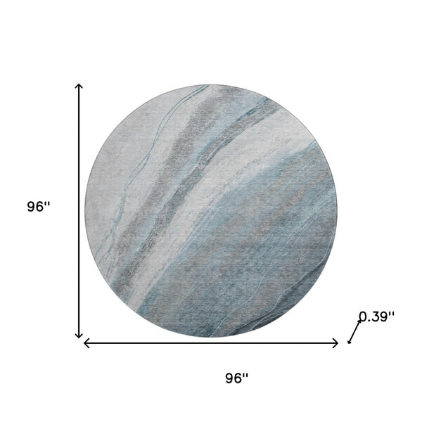 HomeRoots 8' X 10' Teal & Gray Abstract Washable Area Rug – Durable, UV Resistant, Perfect for Modern Spaces! 715505