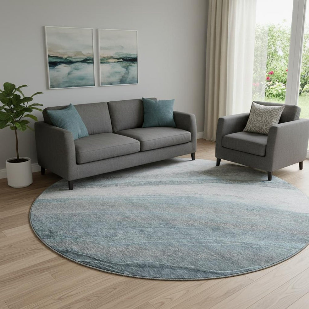 HomeRoots 8' X 10' Teal & Gray Abstract Washable Area Rug – Durable, UV Resistant, Perfect for Modern Spaces! 715505