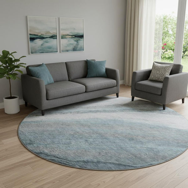 HomeRoots 8' X 10' Teal & Gray Abstract Washable Area Rug – Durable, UV Resistant, Perfect for Modern Spaces! 715505