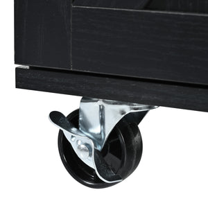 English Elm K&K 54.5" Farmhouse Kitchen Island with Drop Leaf, Built-In Power Station, Rolling Storage Cart Black N707P170349B