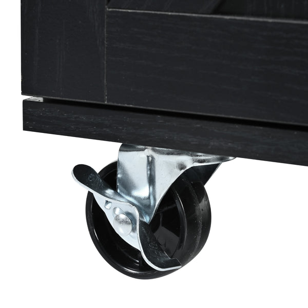 English Elm K&K 54.5" Farmhouse Kitchen Island with Drop Leaf, Built-In Power Station, Rolling Storage Cart Black N707P170349B