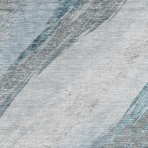 HomeRoots 9' X 12' Teal And Gray Abstract Area Rug - Washable, UV Protected, Stain Resistant for Family Homes 715506