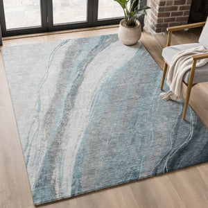 HomeRoots 10' X 14' Teal & Gray Abstract Area Rug - Washable, Stain-Resistant, UV-Protected for Modern Living 715507