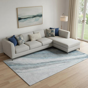 HomeRoots 10' X 14' Teal & Gray Abstract Area Rug - Washable, Stain-Resistant, UV-Protected for Modern Living 715507