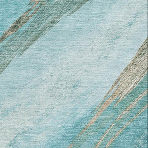 HomeRoots 5' X 8' Turquoise And Teal Abstract Washable Area Rug - UV-Resistant, Stylish, Easy-Clean Design 715509