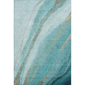HomeRoots 8' Turquoise and Teal Abstract Round Rug - UV Protected, Machine Washable, Soft & Durable Design 715510