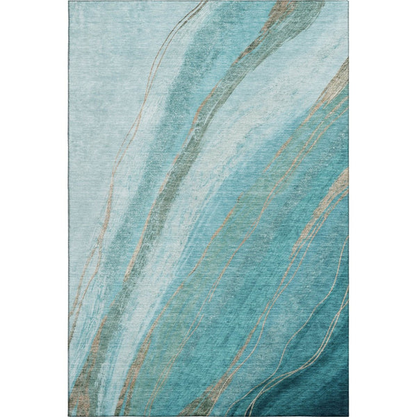 HomeRoots 8' Turquoise and Teal Abstract Round Rug - UV Protected, Machine Washable, Soft & Durable Design 715510