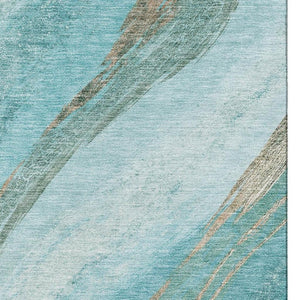 HomeRoots 8' Turquoise and Teal Abstract Round Rug - UV Protected, Machine Washable, Soft & Durable Design 715510