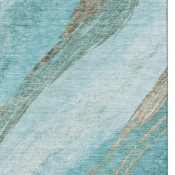 HomeRoots 8' Turquoise and Teal Abstract Round Rug - UV Protected, Machine Washable, Soft & Durable Design 715510