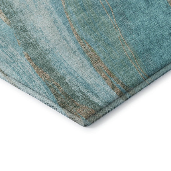 HomeRoots 8' Turquoise and Teal Abstract Round Rug - UV Protected, Machine Washable, Soft & Durable Design 715510