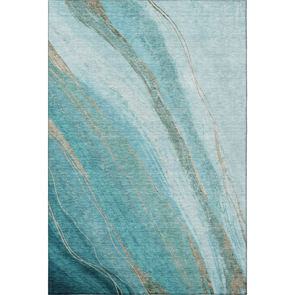 HomeRoots 8' Turquoise and Teal Abstract Round Rug - UV Protected, Machine Washable, Soft & Durable Design 715510