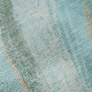 HomeRoots 8' Turquoise and Teal Abstract Round Rug - UV Protected, Machine Washable, Soft & Durable Design 715510