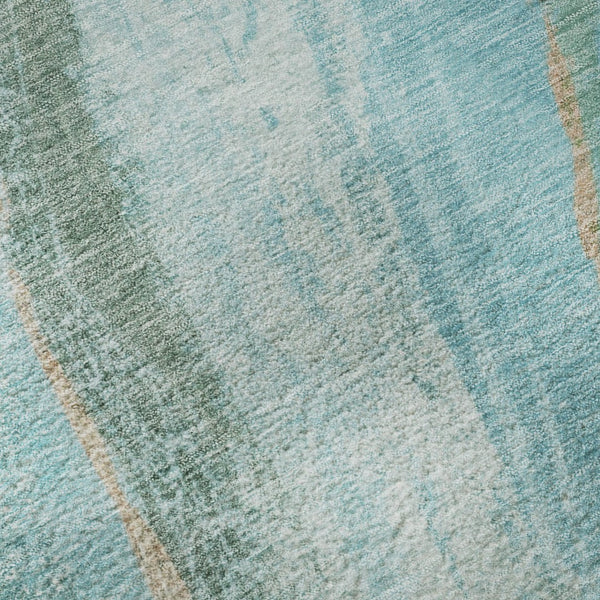 HomeRoots 8' Turquoise and Teal Abstract Round Rug - UV Protected, Machine Washable, Soft & Durable Design 715510