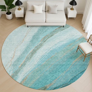 HomeRoots 8' X 10' Vibrant Turquoise & Teal Abstract Washable Area Rug with UV Protection for Modern Spaces 715511