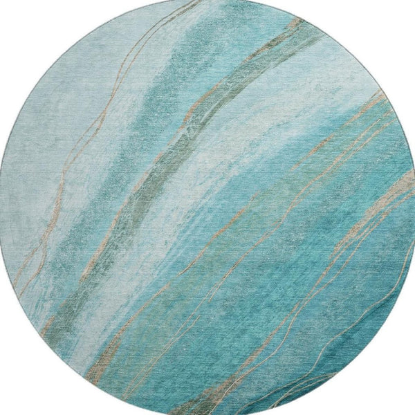 HomeRoots 8' X 10' Vibrant Turquoise & Teal Abstract Washable Area Rug with UV Protection for Modern Spaces 715511