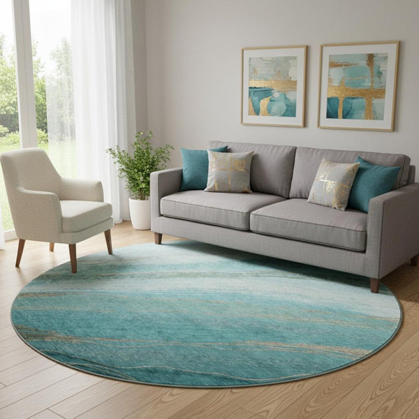 HomeRoots 8' X 10' Vibrant Turquoise & Teal Abstract Washable Area Rug with UV Protection for Modern Spaces 715511